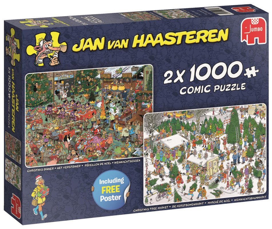 Puzzle Jumbo, Świąteczne prezenty (Świąteczna kolacja oraz jarmark Bożonarodzeniowy) 1000 x2 Jan Van Haasteren